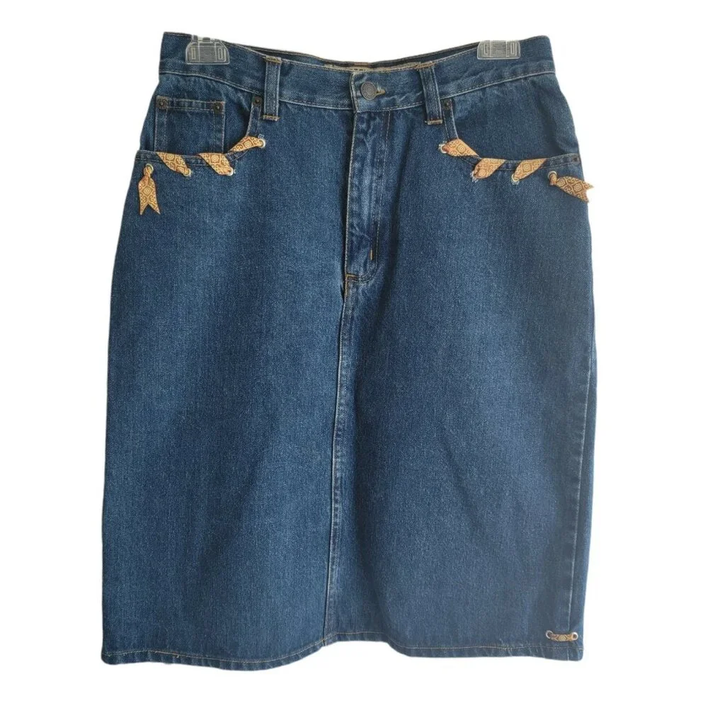 Steve And Barry's Skirt Denim Blue Bottom Casual Women Jean Skirt Ribbons Sz 6‎